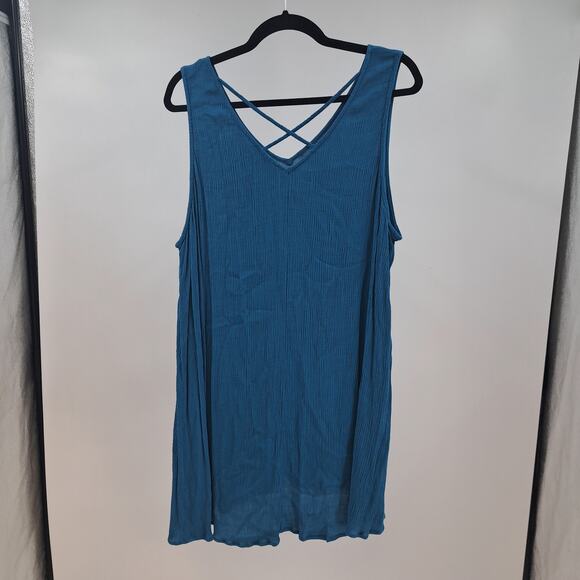 Lane Bryant Tank Top Plus 22 Sleeveless Crisscross V-Neck Swing Crinkled Teal‎ - Picture 6 of 8
